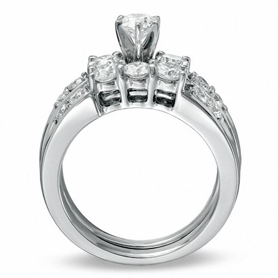 1-1/2 CT. T.w. Diamond Three Stone Bridal Set in 14K White Gold