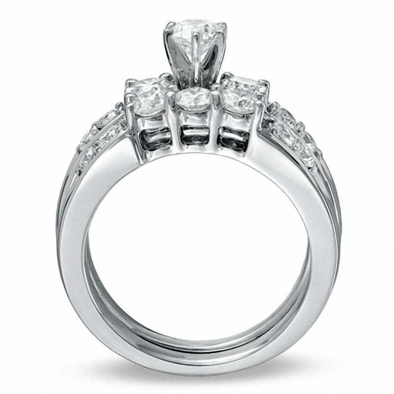 Main Image 2 of 1-1/2 CT. T.W. Diamond Three Stone Bridal Set in 14K White Gold