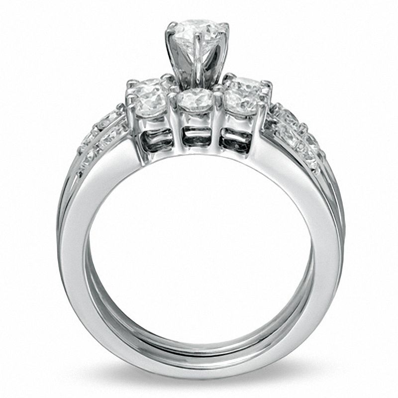 1-1/2 CT. T.W. Diamond Three Stone Bridal Set in 14K White Gold