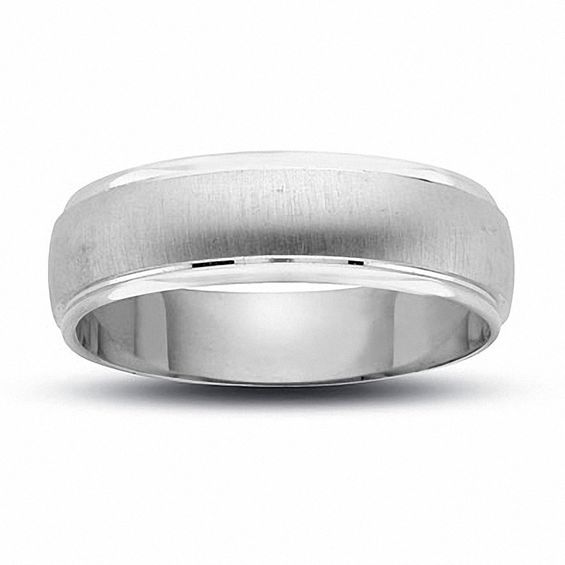 Satin Finish Wedding Band in 14K White Gold with Polished Edge