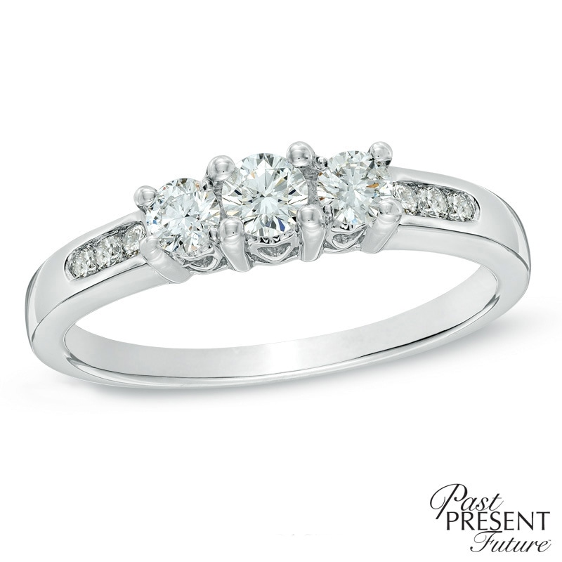 1/2 CT. T.W. Diamond Past Present Future® Ring in 14K White Gold
