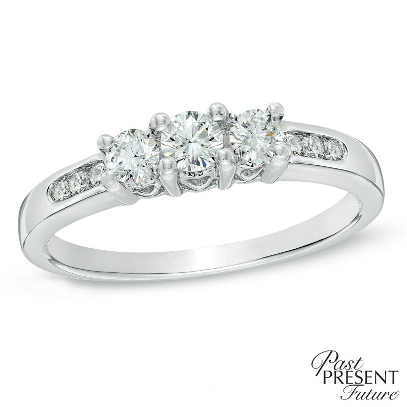 Main Image 1 of 1/2 CT. T.W. Diamond Past Present Future® Ring in 14K White Gold
