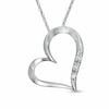 Thumbnail Image 1 of Diamond Accent Three Stone Tilted Heart Pendant in 10K White Gold