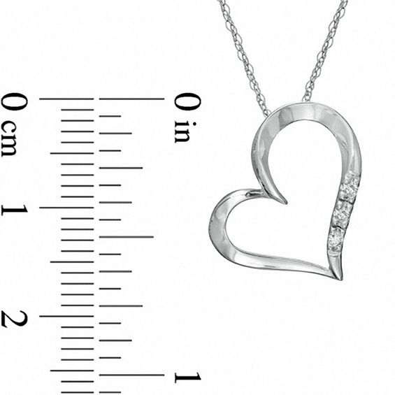 Diamond Accent Three Stone Tilted Heart Pendant in 10K White Gold