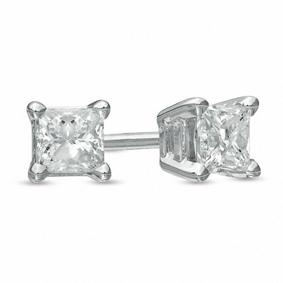 CT. T.w. Princess Cut Diamond Solitaire Stud Earrings in 14K White Gold