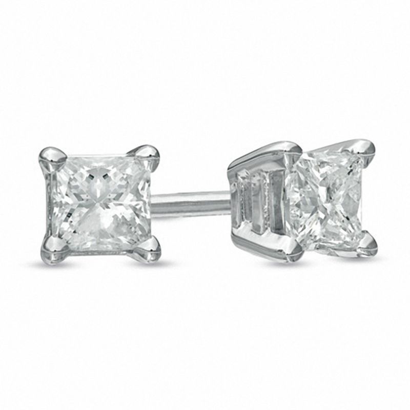 3/4 CT. T.W. Princess Cut Diamond Solitaire Stud Earrings in 14K White Gold