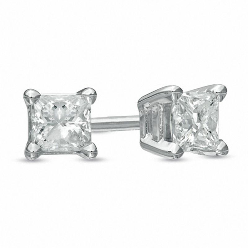 Main Image 1 of 3/4 CT. T.W. Princess Cut Diamond Solitaire Stud Earrings in 14K White Gold