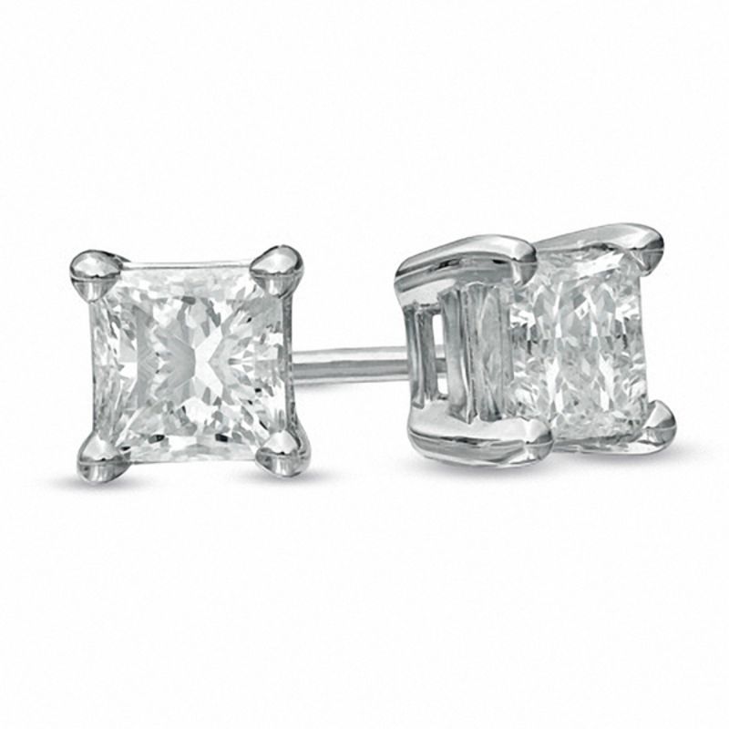Main Image 1 of 1/2 CT. T.W. Princess Cut Diamond Solitaire Stud Earrings in 14K White Gold