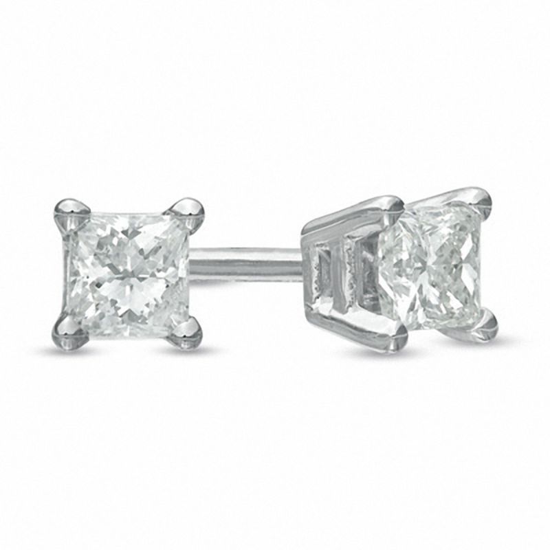 Main Image 1 of 1/4 CT. T.W. Princess Cut Diamond Solitaire Stud Earrings in 14K White Gold