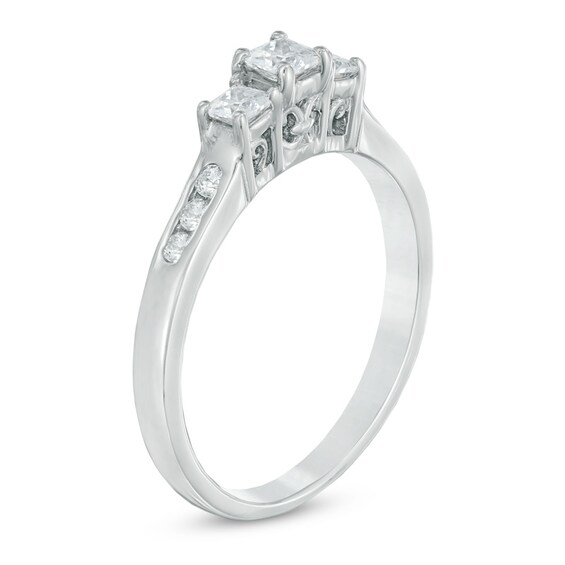 1 CT. T.w. Princess-Cut Diamond Past Present FutureÂ® Engagement Ring in 14K White Gold