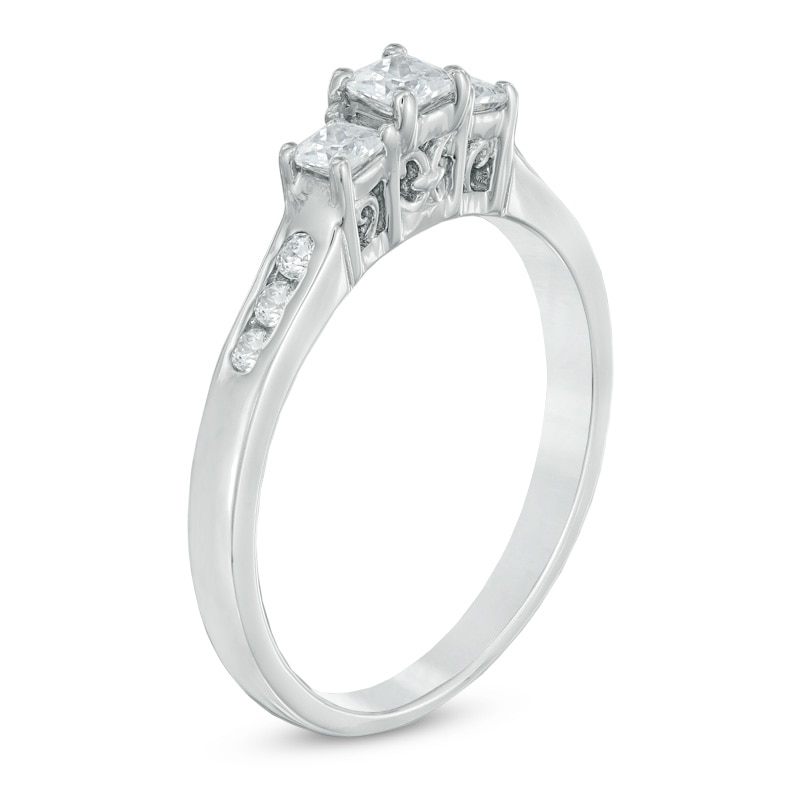 Main Image 2 of 1 CT. T.W. Princess-Cut Diamond Past Present Future® Engagement Ring in 14K White Gold