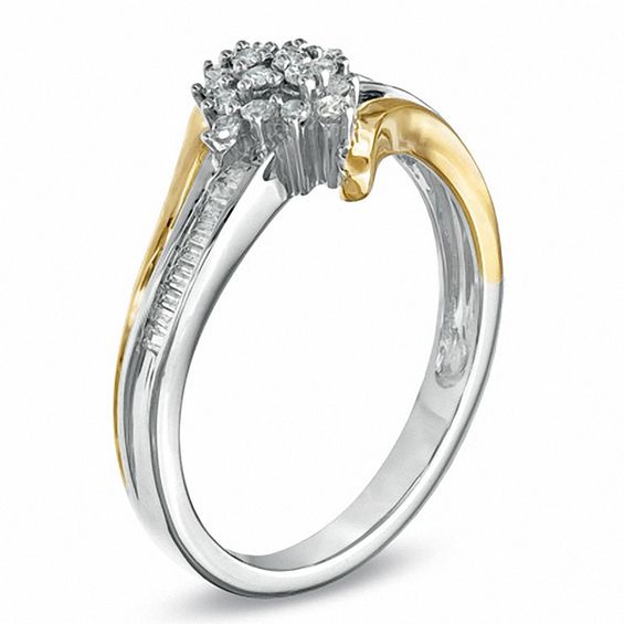 1/5 CT. T.w. Diamond "Flower" Ring in Two-Tone 10K Gold