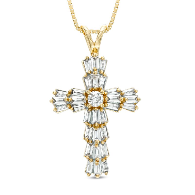 Main Image 1 of 1 CT. T.W. Baguette Diamond Cross Pendant in 14K Gold