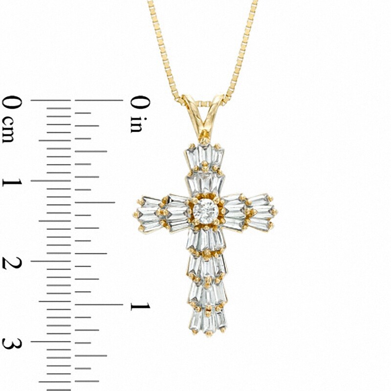 Main Image 2 of 1 CT. T.W. Baguette Diamond Cross Pendant in 14K Gold