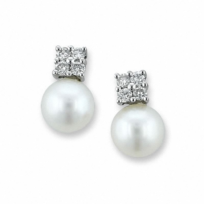 Cultured Freshwater Pearl Earrings in 14K White Gold with Diamond Accents