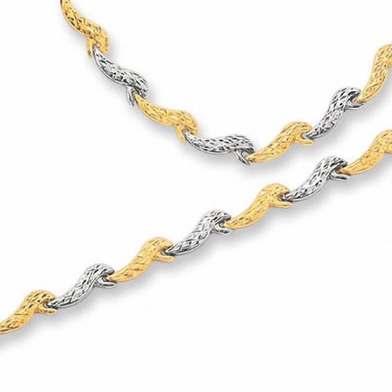 10K Gold and Sterling Silver Wave Necklace and Bracelet Set
