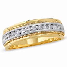 1/2 CT. T.W. Diamond Channel Milgrain Band in 14K Two-Tone Gold