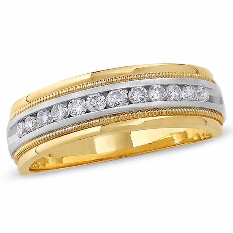 Men's 1/2 CT. T.W. Diamond Channel Milgrain Band in 14K Two-Tone Gold