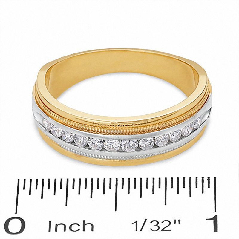 Main Image 3 of 1/2 CT. T.W. Diamond Channel Milgrain Band in 14K Two-Tone Gold