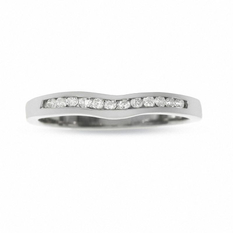 Main Image 1 of 14K White Gold Contour Band with Diamond Accents