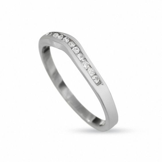 14K White Gold Contour Band with Diamond Accents