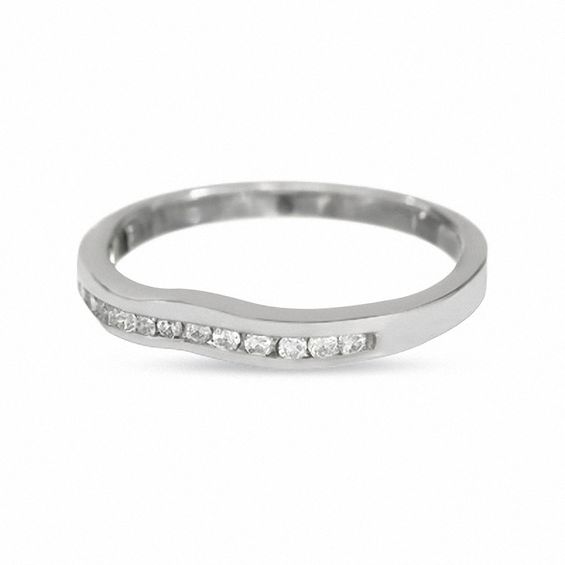14K White Gold Contour Band with Diamond Accents