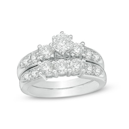 2 CT. T.W. Diamond Three Stone Bridal Set in 14K White Gold