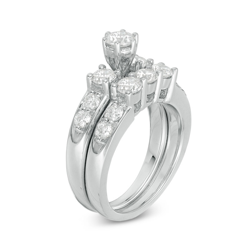 2 CT. T.W. Diamond Three Stone Bridal Set in 14K White Gold