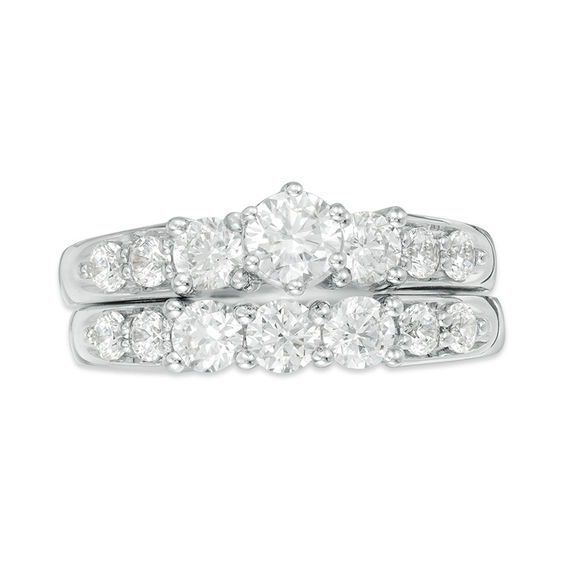 2 CT. T.w. Diamond Three Stone Bridal Set in 14K White Gold