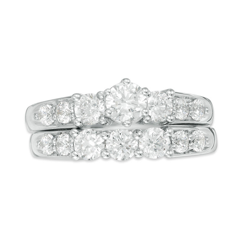 2 CT. T.W. Diamond Three Stone Bridal Set in 14K White Gold