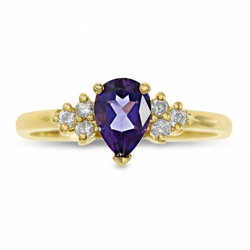 Main Image 1 of Pear-Shaped Amethyst Ring in 14K Gold with Diamond Accents