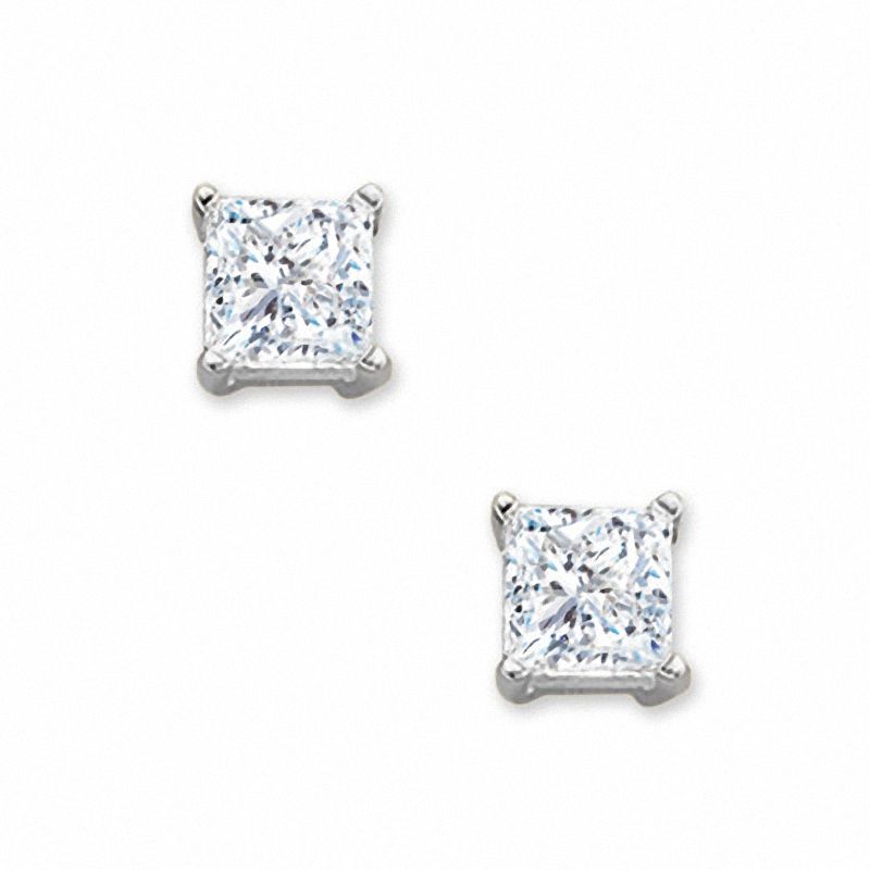 Main Image 1 of 1 CT. T.W. Princess Cut Diamond Solitaire Stud Earrings in 14K White Gold