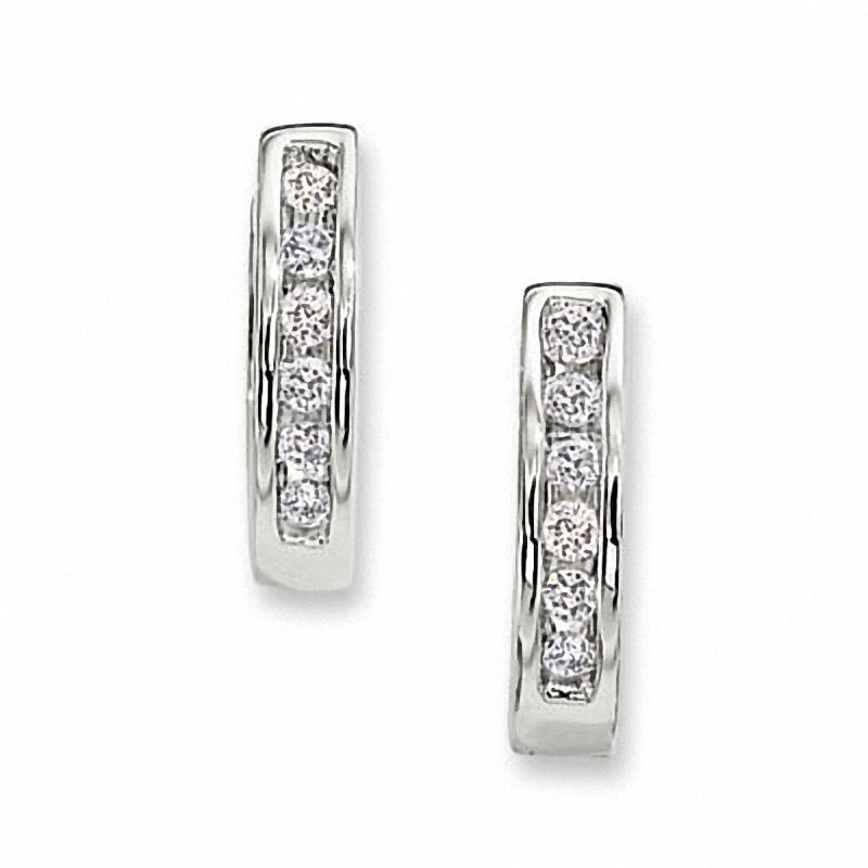 Main Image 1 of 1/2 CT. T.W. Diamond Huggie Hoop Earrings in 10K White Gold
