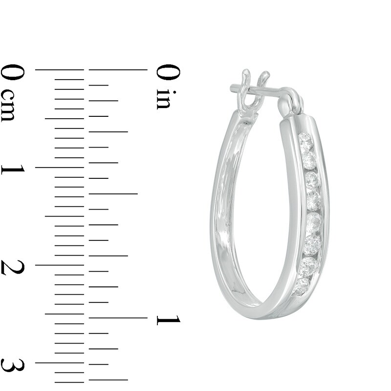 Main Image 2 of 1/2 CT. T.W. Diamond Channel Oval Hoop Earrings in 14K White Gold