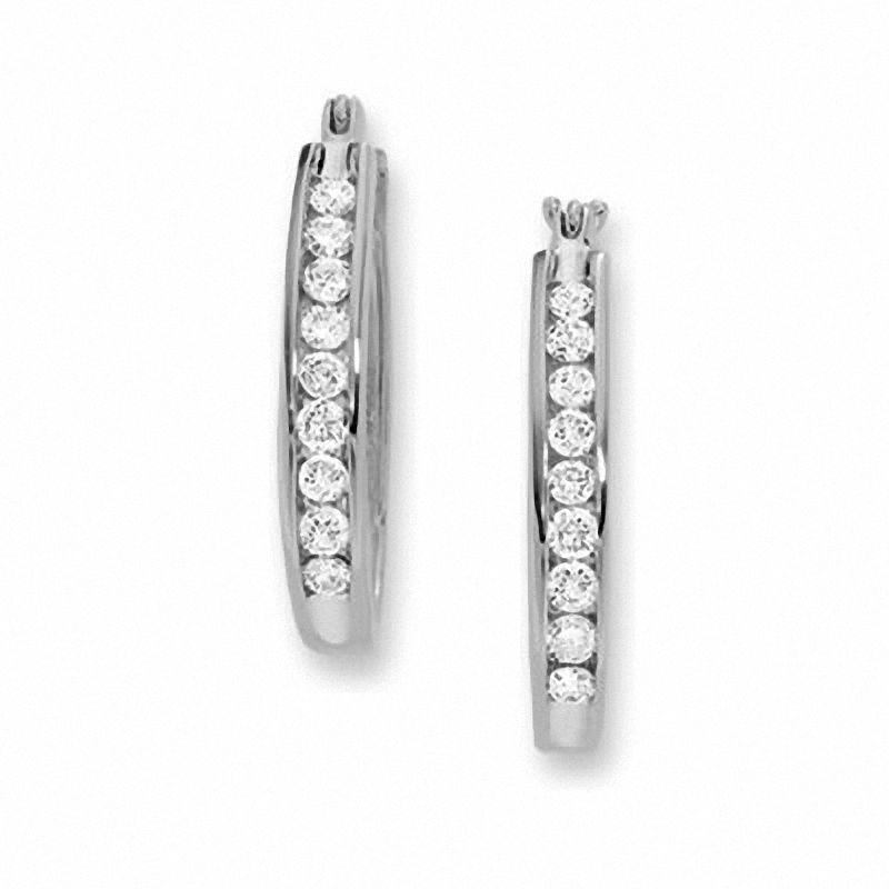 Main Image 1 of 1/4 CT. T.W. Channel-Set Diamond Oval Hoop Earrings in 14K White Gold