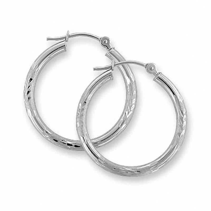 Main Image 1 of 14K White Gold Diamond-Cut Hoop Earrings
