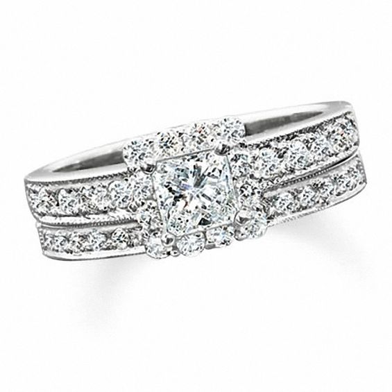 1-1/4 CT. T.w. Square-Cut Diamond Bridal Set in 14K White Gold