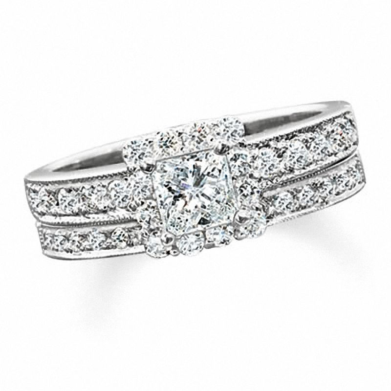 Main Image 1 of 1-1/4 CT. T.W. Square-Cut Diamond Bridal Set in 14K White Gold