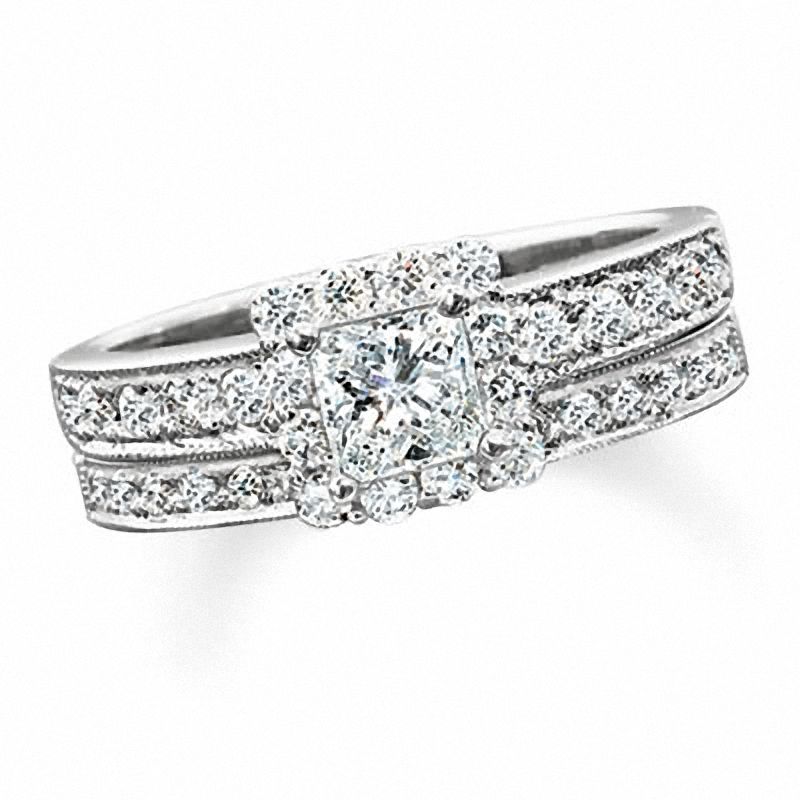 1-1/4 CT. T.W. Square-Cut Diamond Bridal Set in 14K White Gold