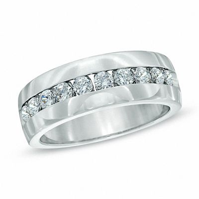 Men S 1 Ct T W Channel Set Diamond Wedding Band In 14k White Gold