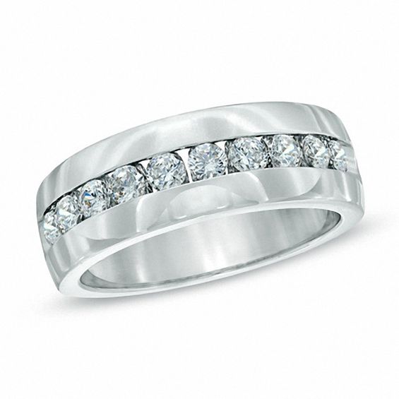 Men S 1 Ct T W Channel Set Diamond Wedding Band In 14k White Gold T W Channel Set Diamond Wedding Band In 14k White Gold