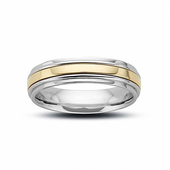 Men's 6mm Wedding Band In 10K Gold And Stainless Steel - Size 10