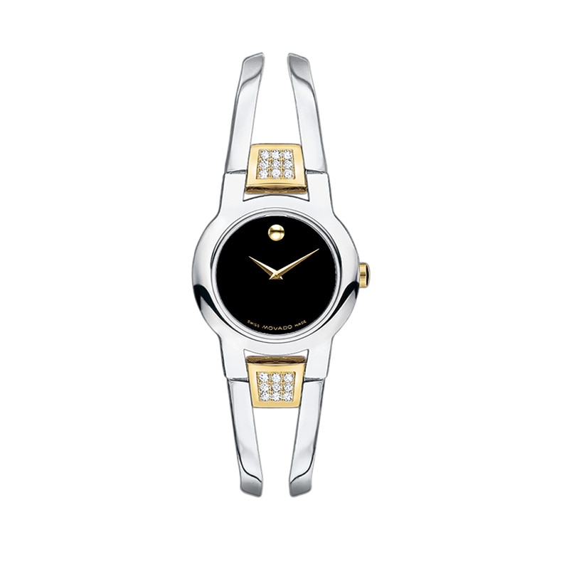 Main Image 1 of Ladies' Movado Amorosa® Diamond Accent Two-Tone Bangle Watch with Black Dial (Model: 0604983)