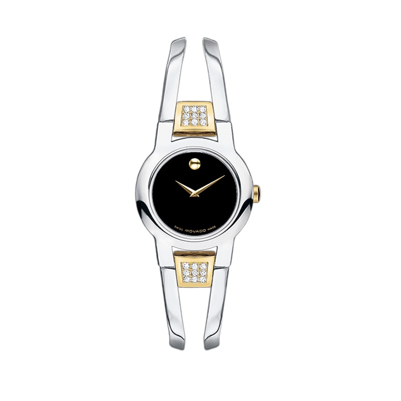 Ladies' Movado Amorosa® Diamond Accent Two-Tone Bangle Watch with Black Dial (Model: 0604983)