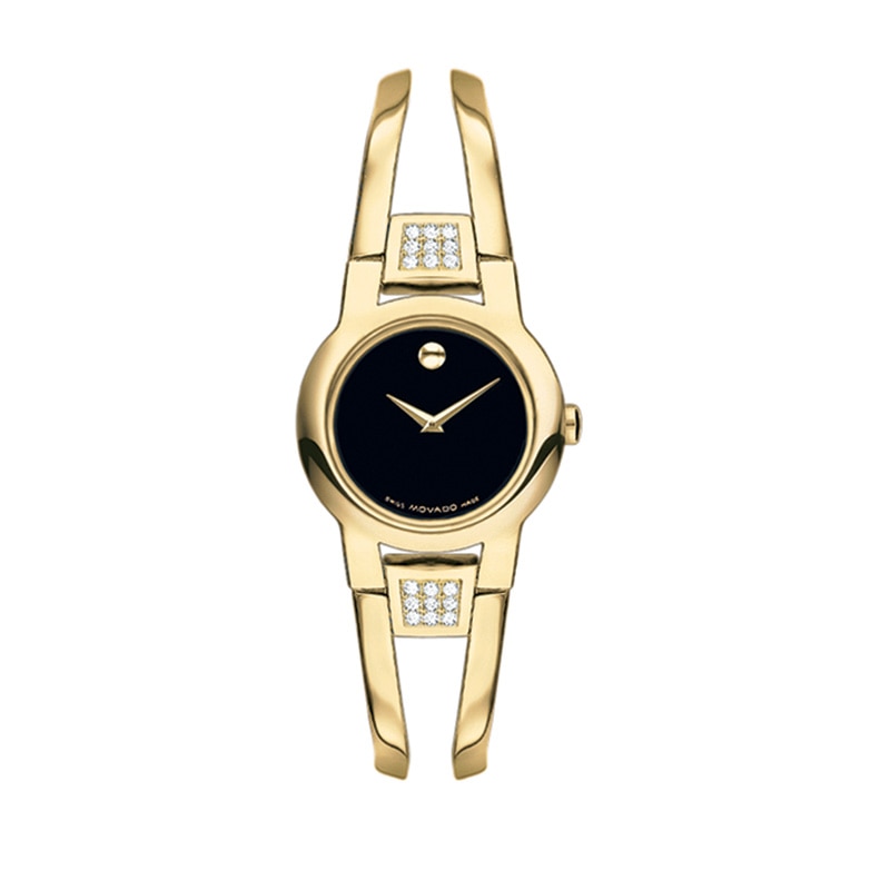 Main Image 1 of Ladies' Movado Amorosa® Diamond Accent Gold-Tone PVD Bangle Watch with Black Dial (Model: 0604984)