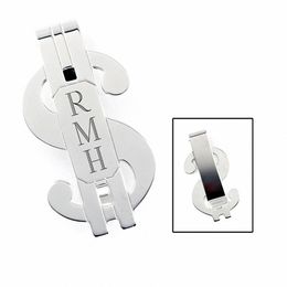 Men's Silver Plated Dollar Sign Money Clip (3 Initials)