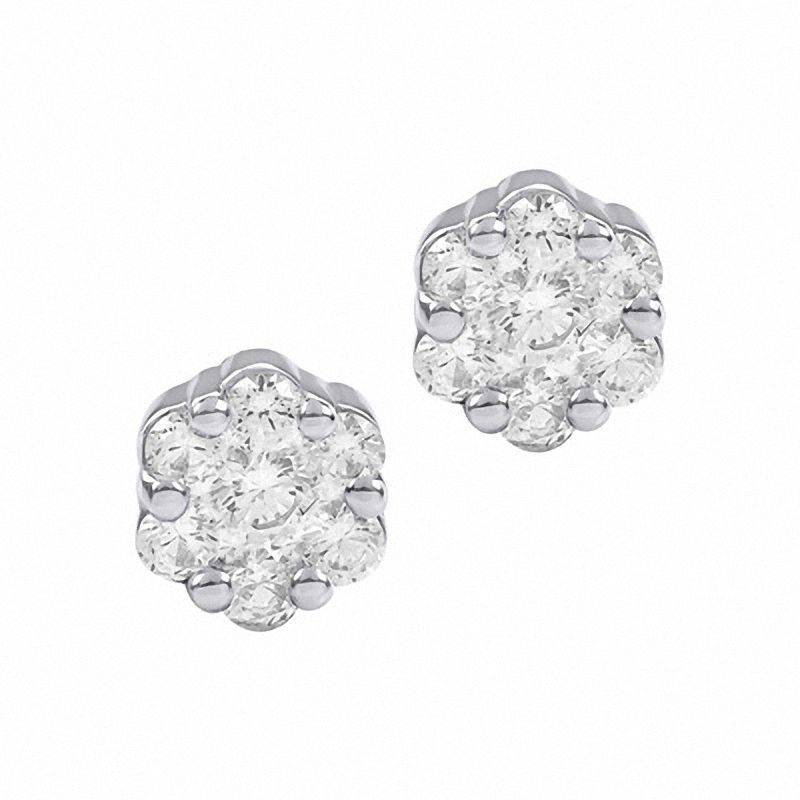 Main Image 1 of 1/2 CT. T.W. Diamond Cluster Flower Stud Earrings in 14K White Gold