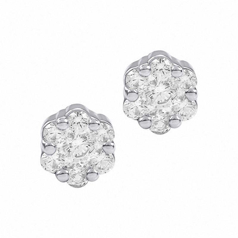 1/2 CT. T.W. Diamond Cluster Flower Stud Earrings in 14K White Gold