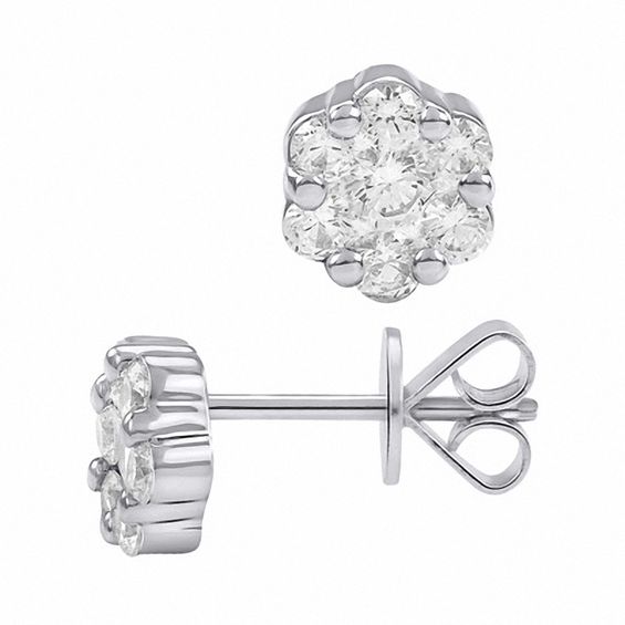 1/2 CT. T.w. Diamond Cluster Flower Stud Earrings in 14K White Gold