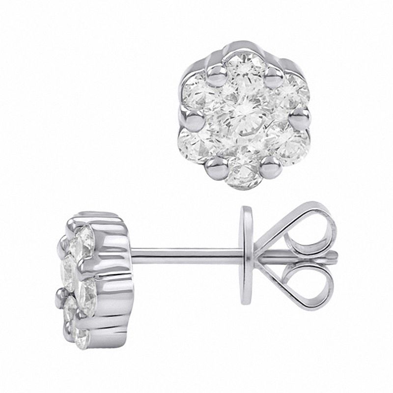 Main Image 2 of 1/2 CT. T.W. Diamond Cluster Flower Stud Earrings in 14K White Gold